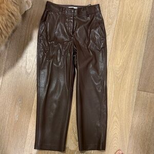 Aritzia Straight-Leg Faux Leather Pants in Dark Brown